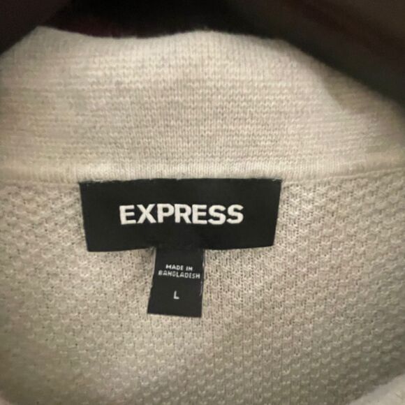 Express Men's Stripe Knit Gray Zip Stretch Short Sleeves Polo Tee Sweater Size L - Picture 4 of 9